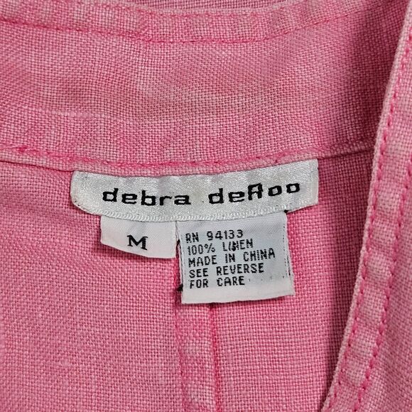 Debra DeRoo Pink Linen Sleeveless Button Front Tunic Top Mandarin Collar M - Picture 6 of 7